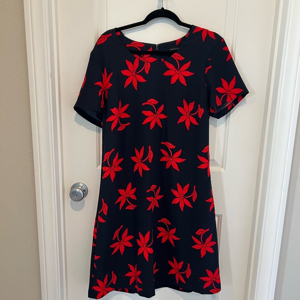 Banana Republic Black Dress with Red Floral Design